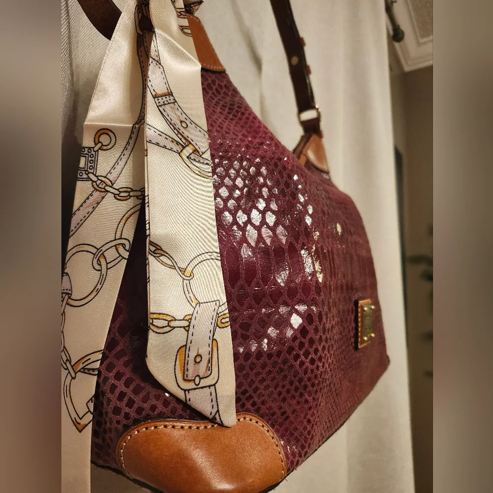 Dooney And Bourke Bordeaux, Snakeskin Embossed Leather Hobo Bag-  GUC 14×13 - Picture 3 of 16